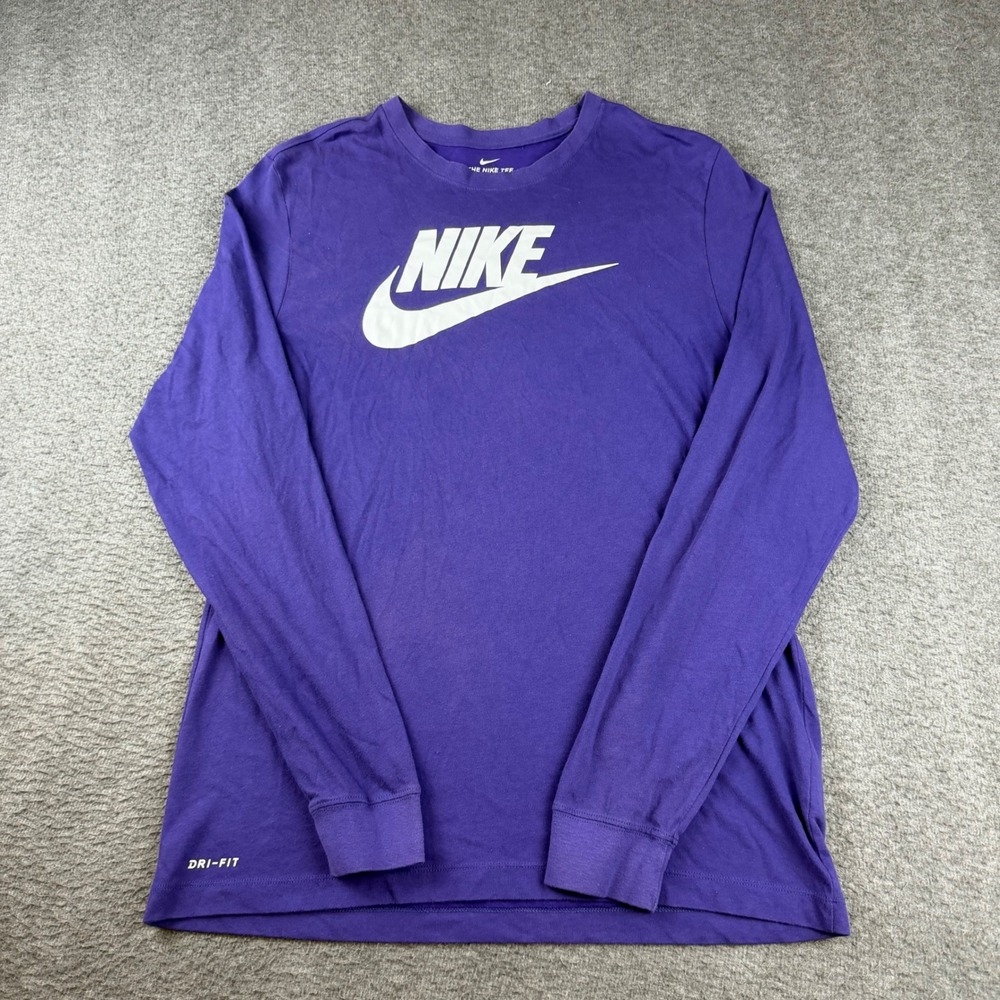 Nike Long Sleeve Shirt Men's Large Purple Dri-FIT Futura Graphic Tee